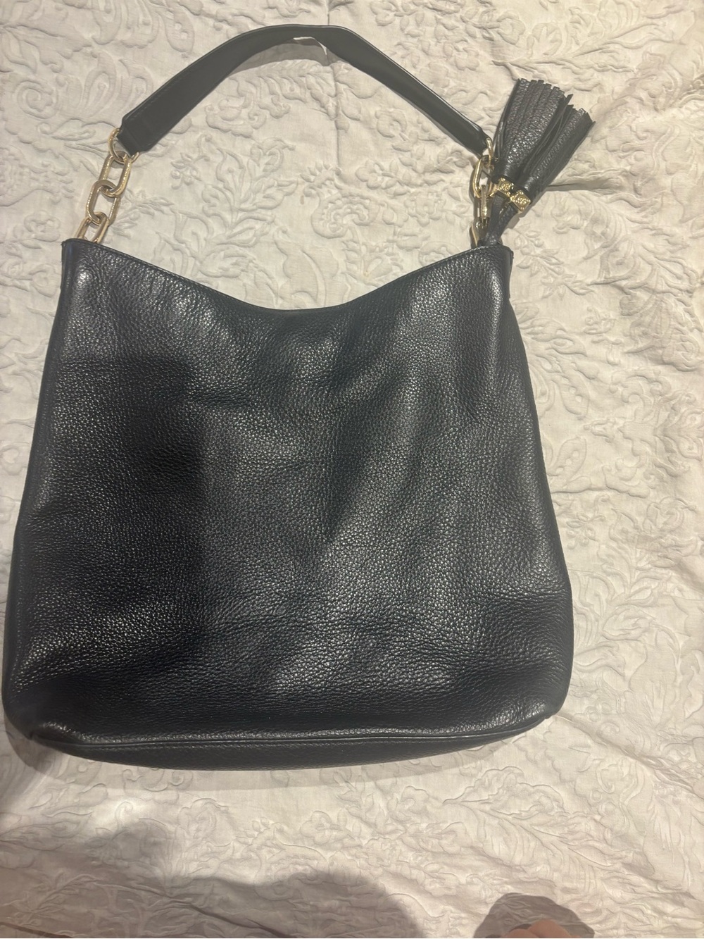 Tory Burch Black Pebbled Leather Shoulder Bag with Tassels - Picture 6 of 8